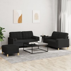vidaXL Juego de sofás con cojines 3 piezas tela negro