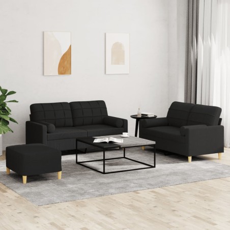 vidaXL Juego de sofás con cojines 3 piezas tela negro