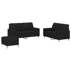 vidaXL Juego de sofás con cojines 3 piezas tela negro