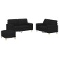 vidaXL Juego de sofás con cojines 3 piezas tela negro vidaXL Juego de sofás con cojines 3 piezas tela negro