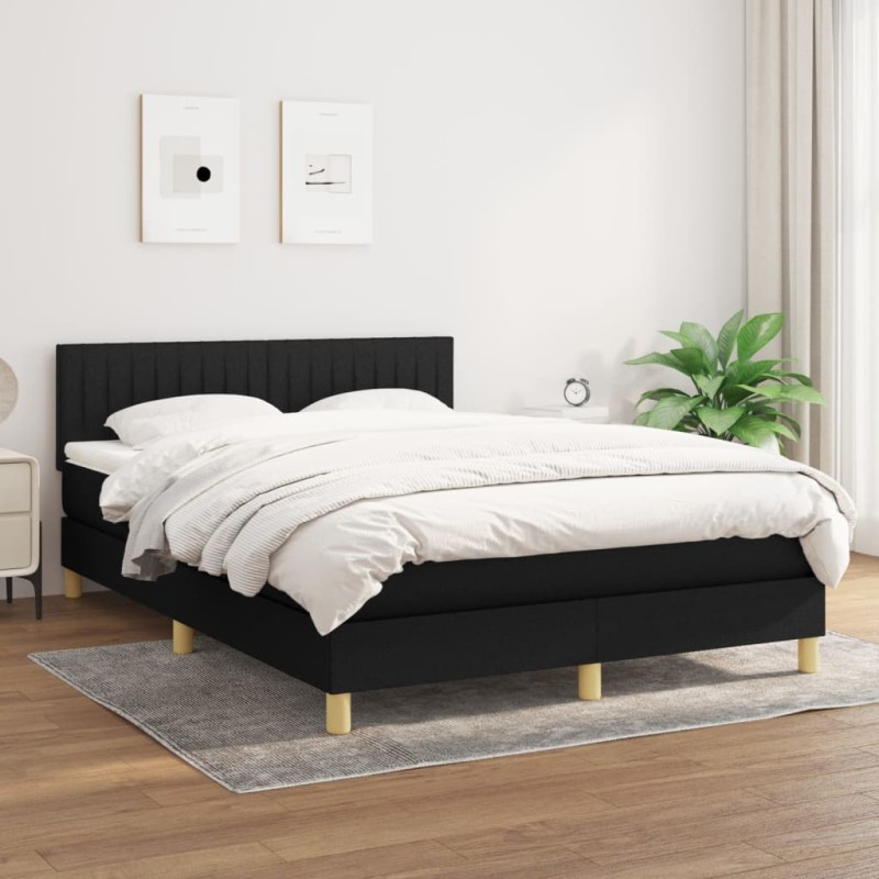 vidaXL Cama box spring con colchón tela negro 140x190 cm vidaXL Cama box spring con colchón tela negro 140x190 cm