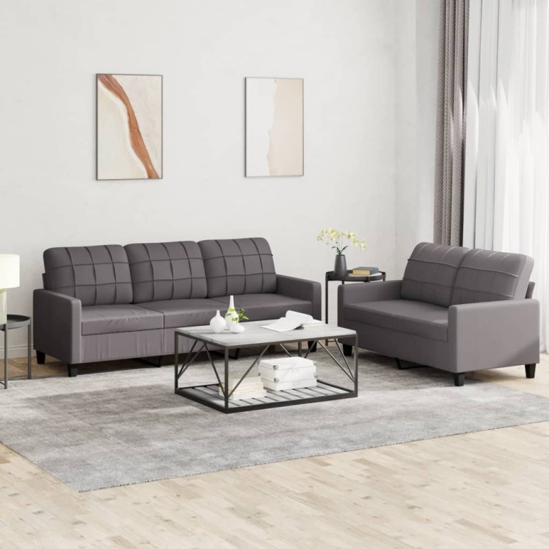 vidaXL Juego de sofás con cojines 2 piezas cuero sintético gris vidaXL Juego de sofás con cojines 2 piezas cuero sintético gris