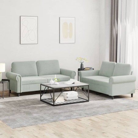 vidaXL Juego de sofás con cojines 2 piezas terciopelo gris claro