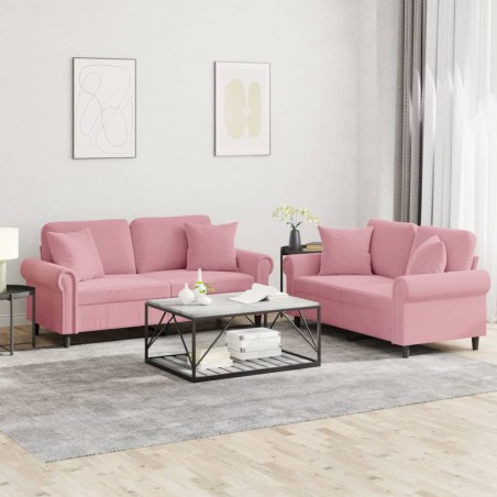vidaXL Juego de sofás con cojines 2 piezas terciopelo rosa