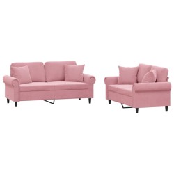 vidaXL Juego de sofás con cojines 2 piezas terciopelo rosa