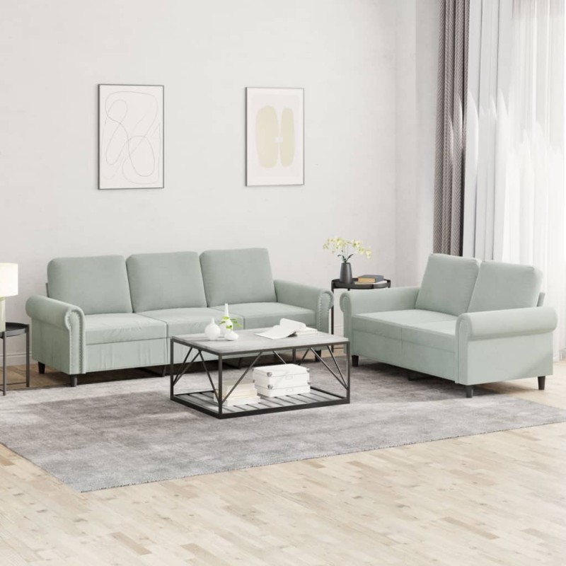 vidaXL Juego de sofás con cojines 2 piezas terciopelo gris claro vidaXL Juego de sofás con cojines 2 piezas terciopelo gris claro