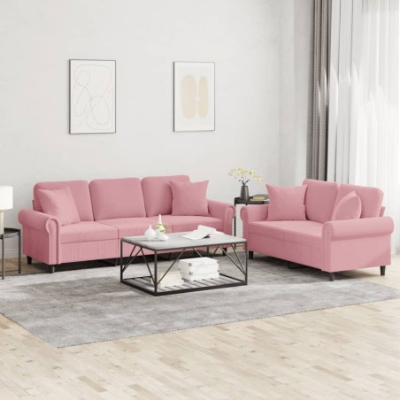 vidaXL Juego de sofás con cojines 2 piezas terciopelo rosa