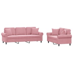 vidaXL Juego de sofás con cojines 2 piezas terciopelo rosa