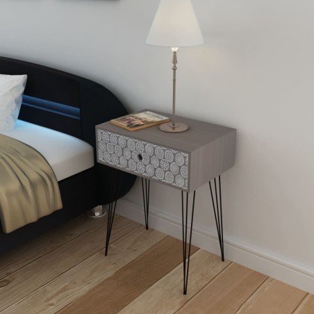 vidaXL Mesita de noche rectangular con 1 cajón gris  