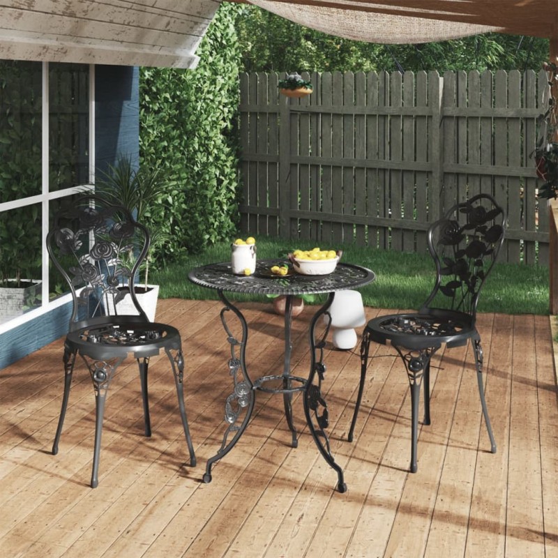 vidaXL Mesa y sillas de bistró 3 piezas aluminio fundido negro vidaXL Mesa y sillas de bistró 3 piezas aluminio fundido negro