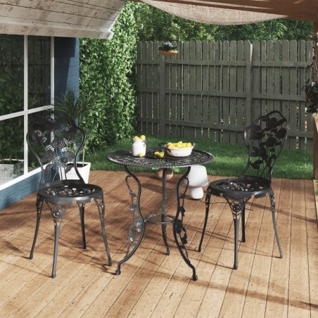 vidaXL Mesa y sillas de bistró 3 piezas aluminio fundido negro