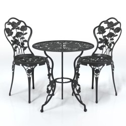 vidaXL Mesa y sillas de bistró 3 piezas aluminio fundido negro