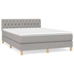 vidaXL Cama box spring con colchón tela gris claro 140x190 cm