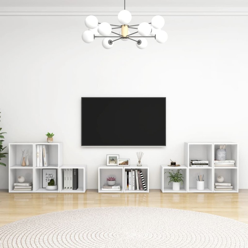 vidaXL Muebles de salón 8 piezas madera de ingeniería blanco vidaXL Muebles de salón 8 piezas madera de ingeniería blanco