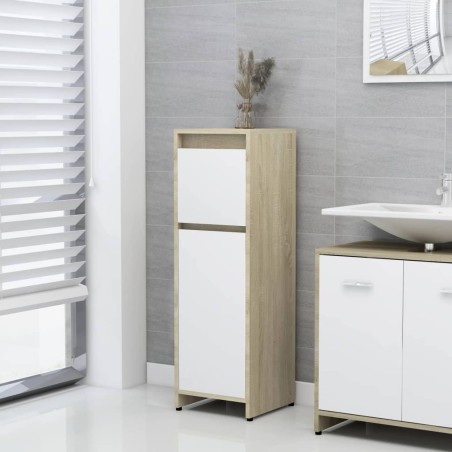 vidaXL Armario de baño madera contrachapada blanco y roble 30x30x95 cm