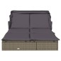 vidaXL Tumbona 2 personas toldo plegable ratán PE gris 213x118x97 cm vidaXL Tumbona 2 personas toldo plegable ratán PE gris 213x118x97 cm
