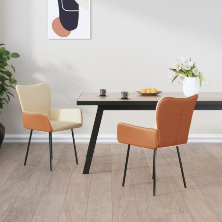 vidaXL Sillas de comedor 2 unidades cuero sintético y tela color crema
