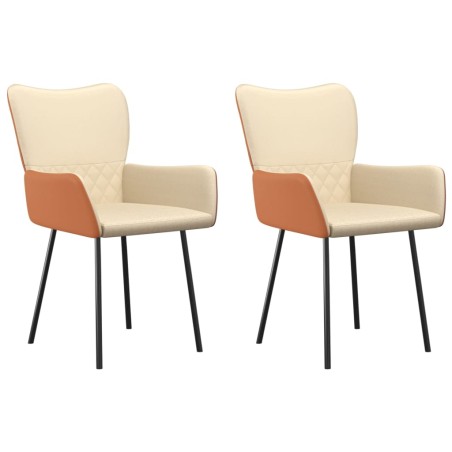 vidaXL Sillas de comedor 2 unidades cuero sintético y tela color crema