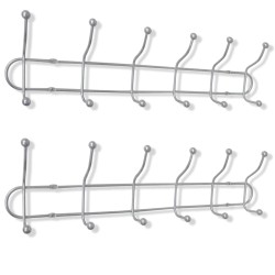 vidaXL Percheros de pared con 12 ganchos 2 unidades