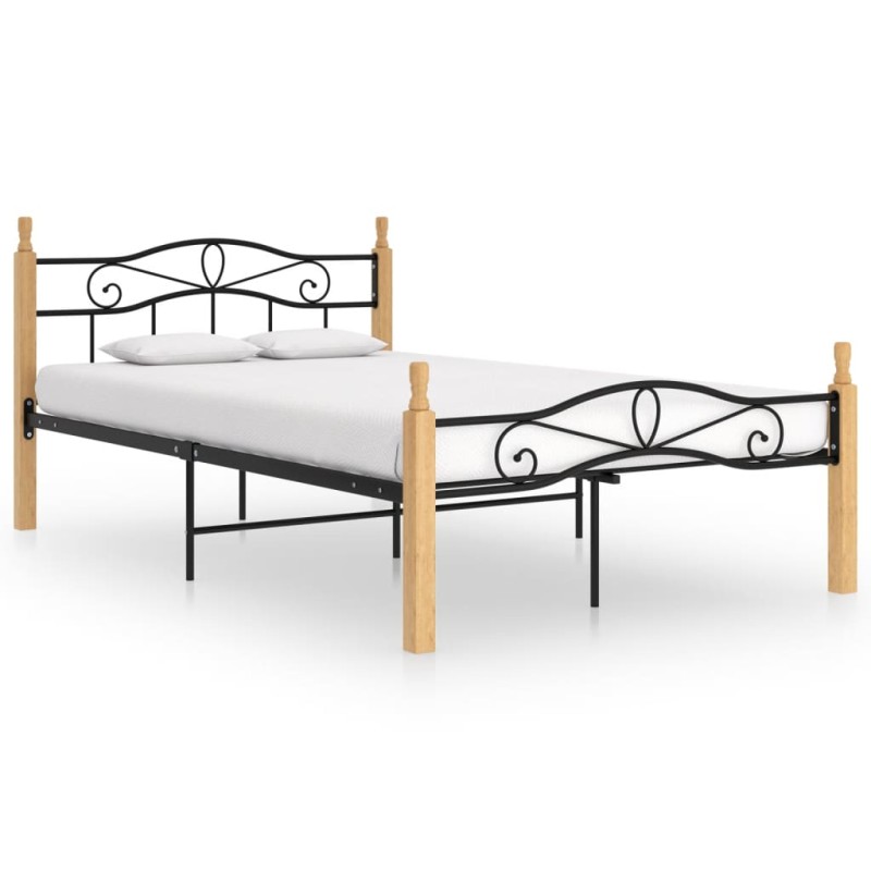 vidaXL Estructura de cama madera maciza roble metal negro 120x200 cm