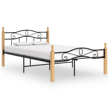 vidaXL Estructura de cama madera maciza roble metal negro 120x200 cm