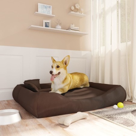 vidaXL Cojín para perros con almohadas tela oxford marrón 115x100x20cm