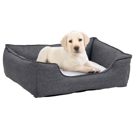 vidaXL Cama de perro felpa apariencia de lino gris y blanca