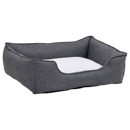 vidaXL Cama de perro felpa apariencia de lino gris y blanca