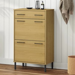 vidaXL Zapatero con patas de metal OSLO madera maciza pino marrón
