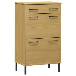 vidaXL Zapatero con patas de metal OSLO madera maciza pino marrón