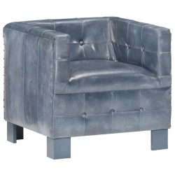 vidaXL Sillón con diseño de cubo cuero auténtico gris