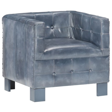 vidaXL Sillón con diseño de cubo cuero auténtico gris