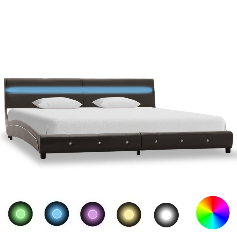 vidaXL Estructura de cama con LED cuero sintético gris 150x200 cm vidaXL Estructura de cama con LED cuero sintético gris 150x200 cm