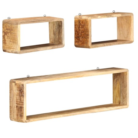 vidaXL Juego de estantes cubo de pared 3 piezas madera maciza de mango