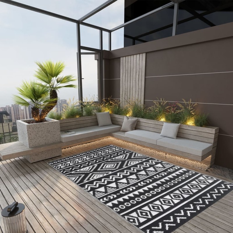 vidaXL Alfombra de exterior PP negra 120x180 cm