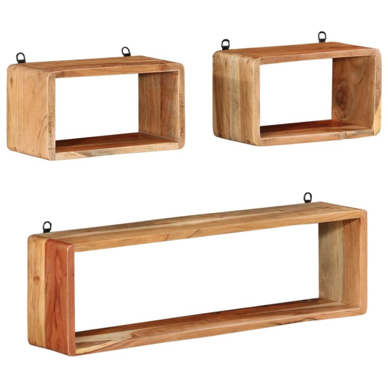 vidaXL Juego de estantes cubo de pared 3 pzas madera maciza de acacia vidaXL Juego de estantes cubo de pared 3 pzas madera maciza de acacia