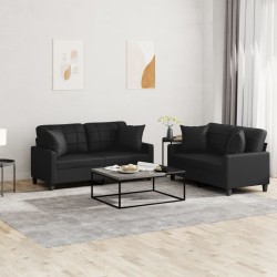 vidaXL Juego de sofás con cojines 2 piezas cuero sintético negro