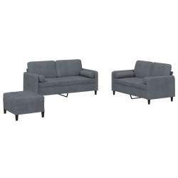 vidaXL Juego de sofás con cojines 3 piezas terciopelo gris oscuro