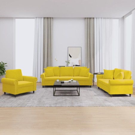 vidaXL Juego de sofás con cojines 3 piezas terciopelo amarillo