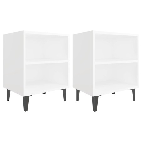 vidaXL Mesitas de noche con patas de metal 2 uds blanco 40x30x50 cm