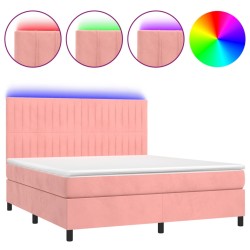 vidaXL Cama box spring colchón y LED terciopelo rosa 180x200 cm