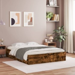 vidaXL Cama con cajones madera de ingeniería roble ahumado 150x200 cm