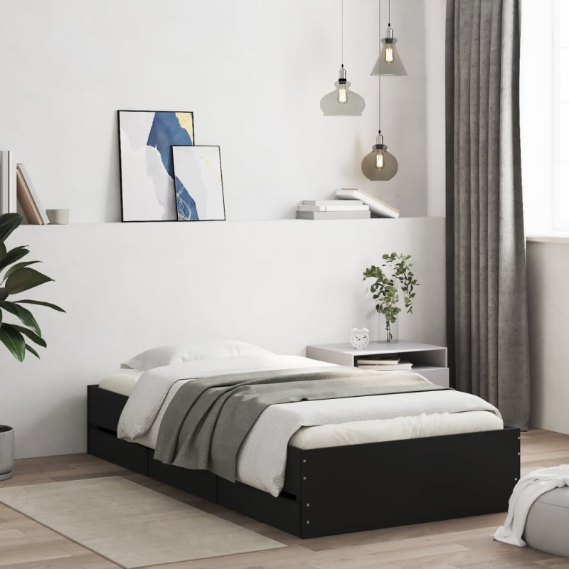 vidaXL Cama con cajones madera de ingeniería negro 90x190 cm vidaXL Cama con cajones madera de ingeniería negro 90x190 cm