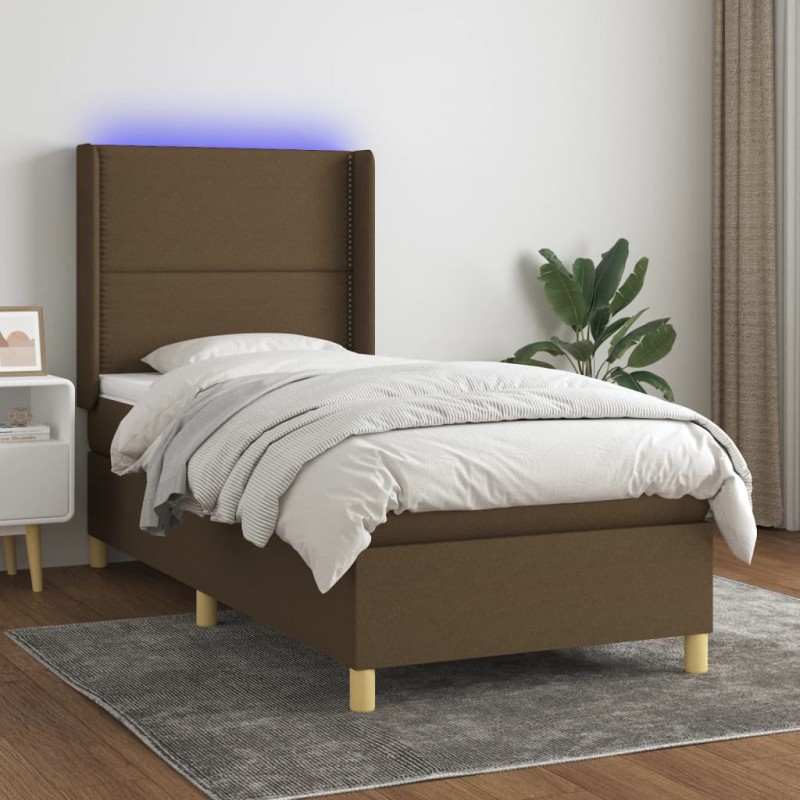 vidaXL Cama box spring colchón y luces LED tela marrón oscuro 90x190cm vidaXL Cama box spring colchón y luces LED tela marrón oscuro 90x190cm
