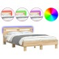 vidaXL Estructura de cama cabecero y luces LED roble Sonoma 135x190 cm vidaXL Estructura de cama cabecero y luces LED roble Sonoma 135x190 cm
