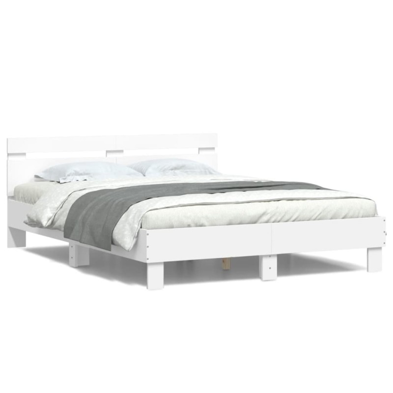 vidaXL Estructura de cama con cabecero y luces LED blanco 140x190 cm vidaXL Estructura de cama con cabecero y luces LED blanco 140x190 cm