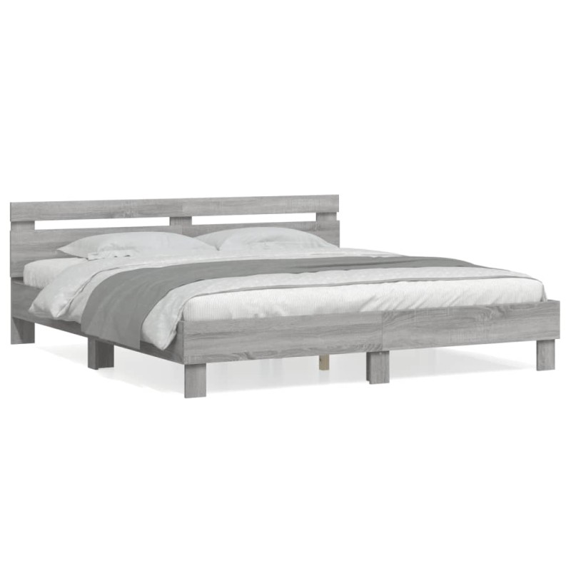 vidaXL Cama con cabecero madera de ingeniería gris Sonoma 180x200 cm vidaXL Cama con cabecero madera de ingeniería gris Sonoma 180x200 cm