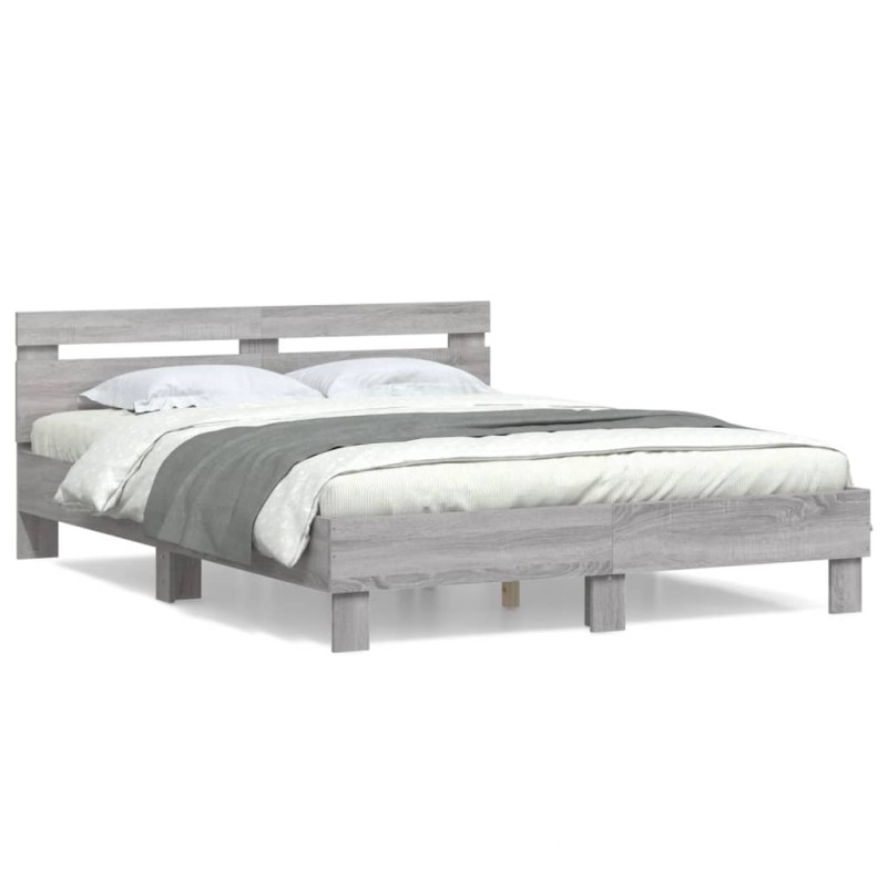 vidaXL Cama con cabecero madera de ingeniería gris Sonoma 140x200 cm vidaXL Cama con cabecero madera de ingeniería gris Sonoma 140x200 cm