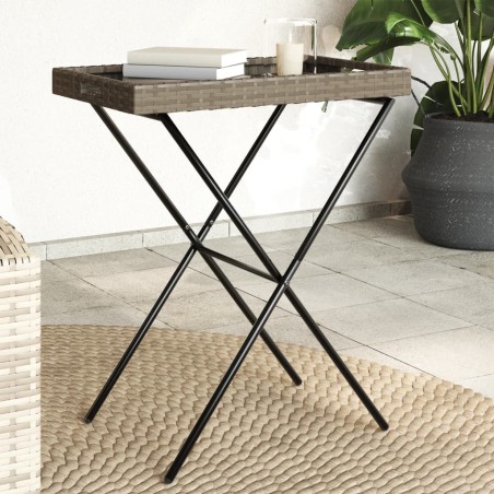 vidaXL Mesa con bandeja plegable ratán sintético gris 65x40x75 cm