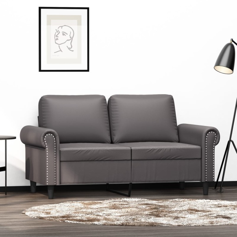 vidaXL Sofá de 2 plazas de cuero sintético gris 120 cm vidaXL Sofá de 2 plazas de cuero sintético gris 120 cm